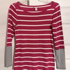 Banana Republic Fuchsia and White Striped Long Sleeve Top women’s Size M